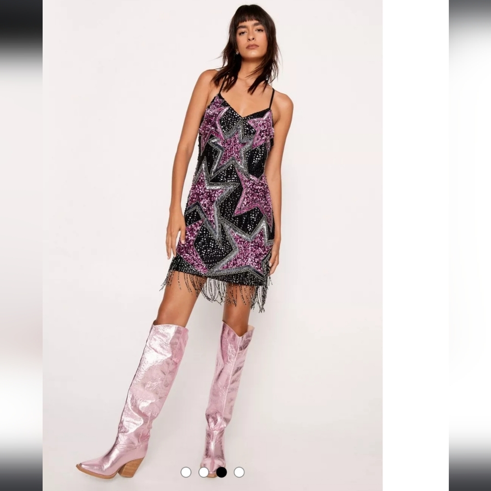 [ NASTY GAL] brand new with tags  Women's size 6- TASSEL  BEADED STAR MINI DRESS